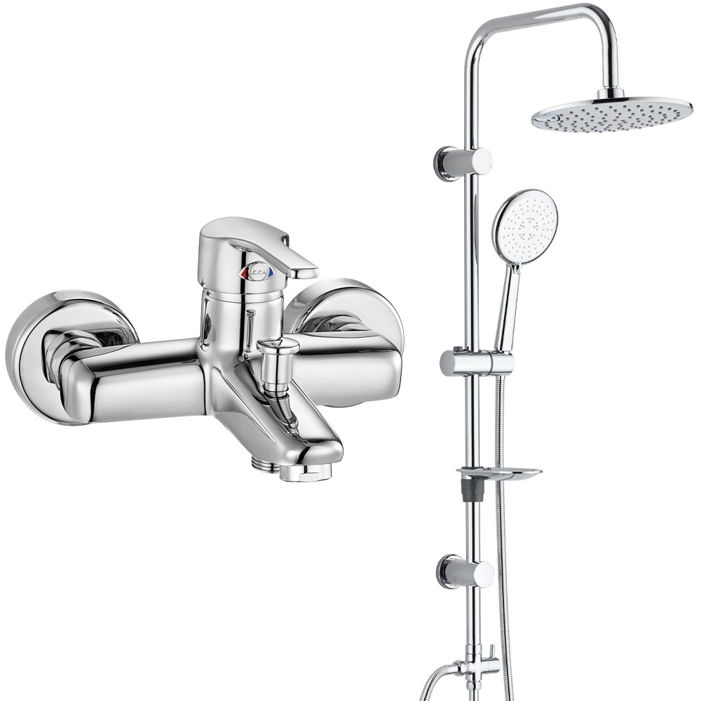 ECA Vera Banyo Bataryası+T-MAY Banyo Bostan Oval Tepe Duş Takımı Seti Paslanmaz Krom