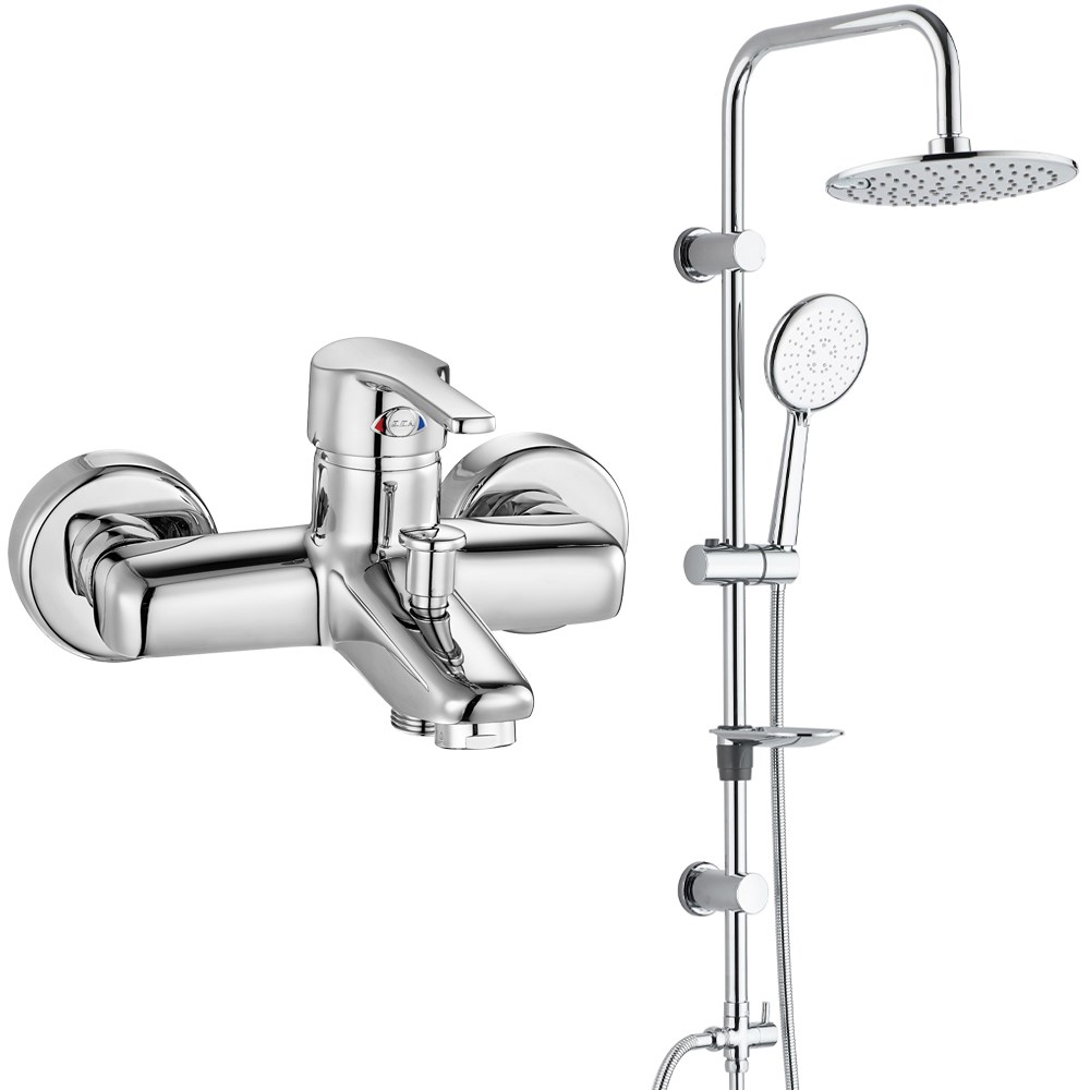 ECA Vera Banyo Bataryası+T-MAY Banyo Bostan Oval Tepe Duş Takımı Seti Paslanmaz Krom