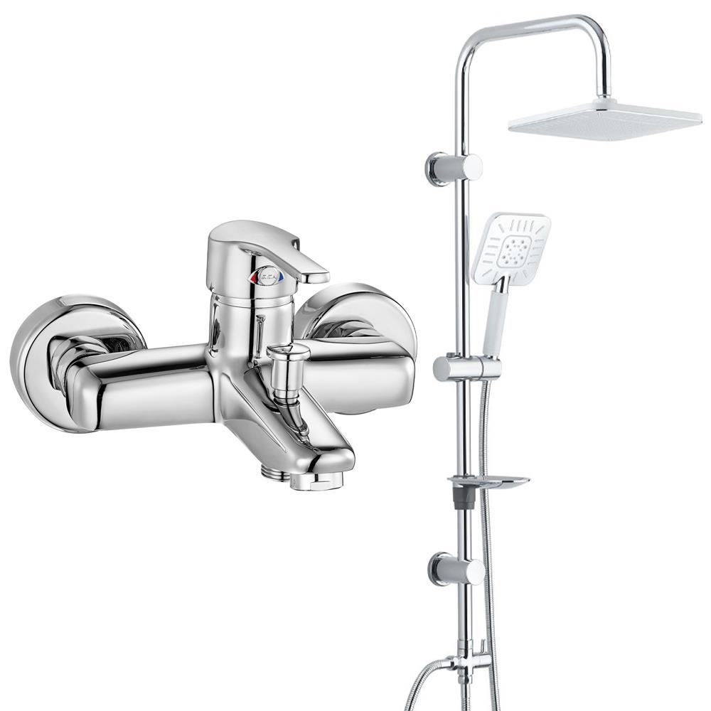 ECA Vera Banyo Bataryası+T-MAY Banyo Çamlıca Kare Tepe Duş Takımı Seti Paslanmaz Krom