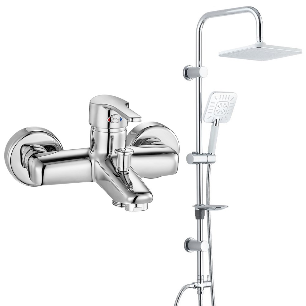 ECA Vera Banyo Bataryası+T-MAY Banyo Çamlıca Kare Tepe Duş Takımı Seti Paslanmaz Krom