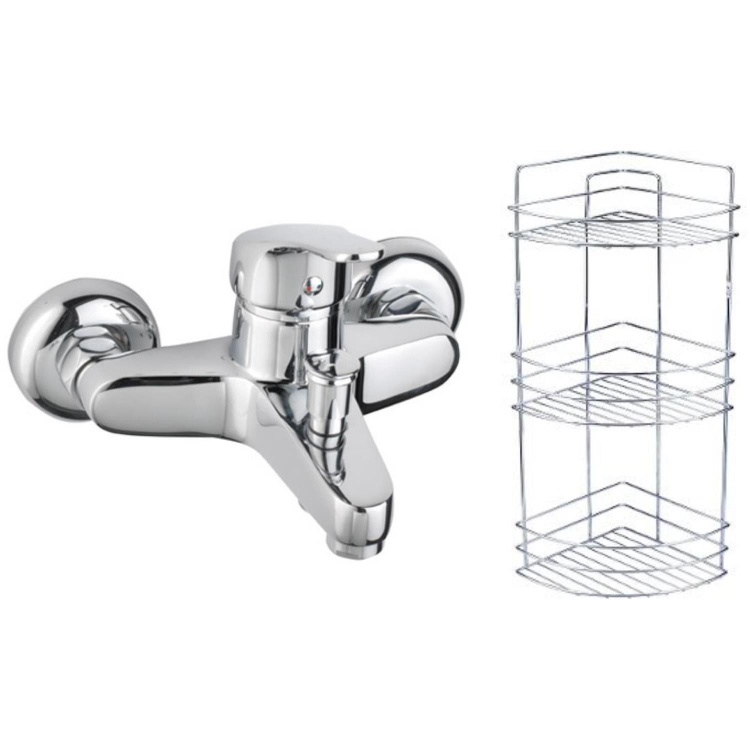 TEMA Cosmo Banyo Bataryası 61031+Metal Süngerlik 3'lü Köşe Raf 2'li Set