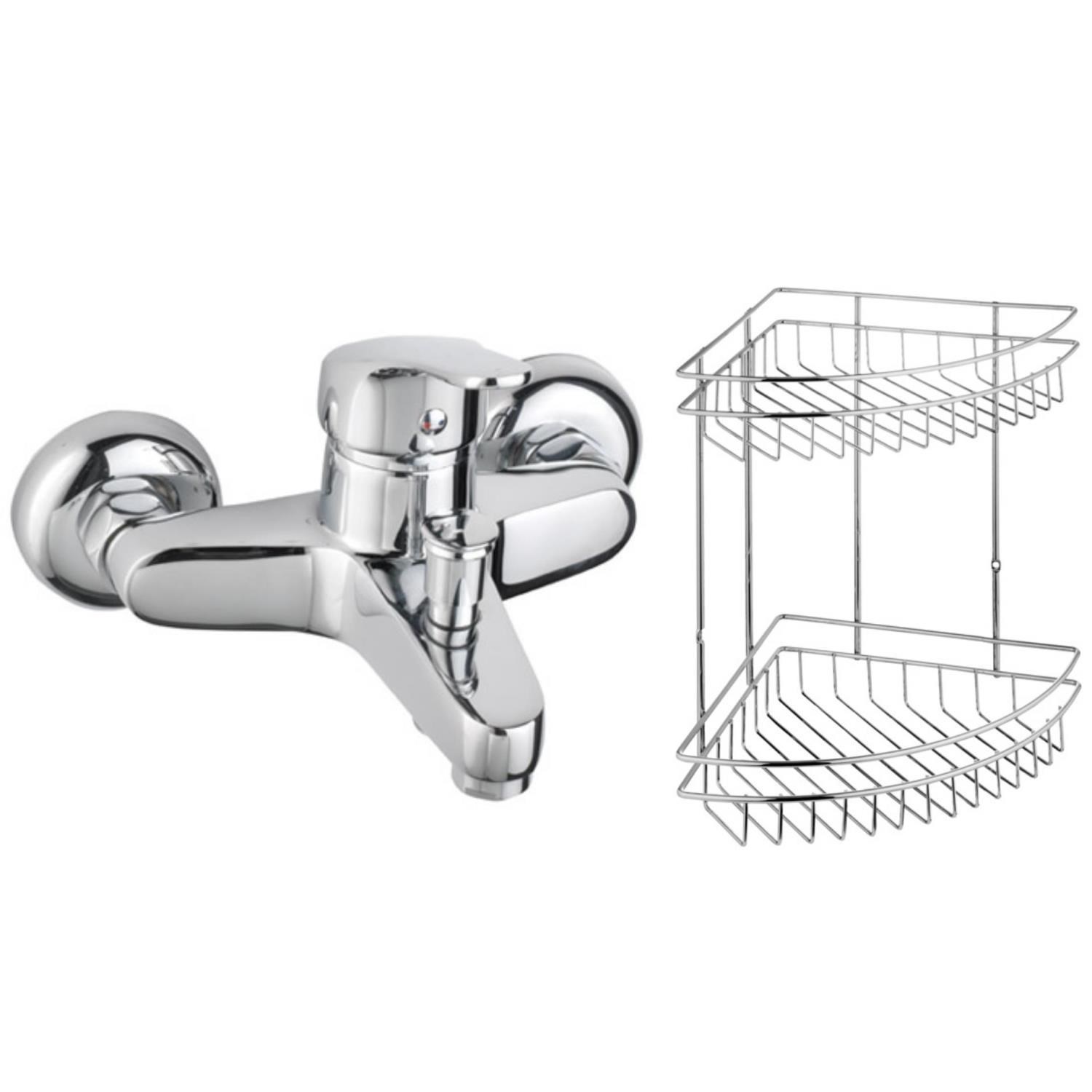 TEMA Cosmo Banyo Bataryası 61031+Metal Süngerlik 2'li Köşe Raf 2'li Set