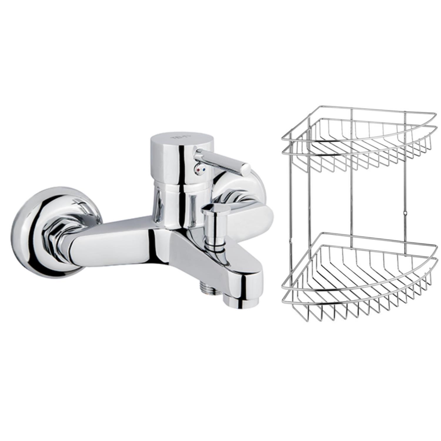 TEMA Tulip Banyo Bataryası 61091+Metal Süngerlik 2'li Köşe Raf 2'li Set