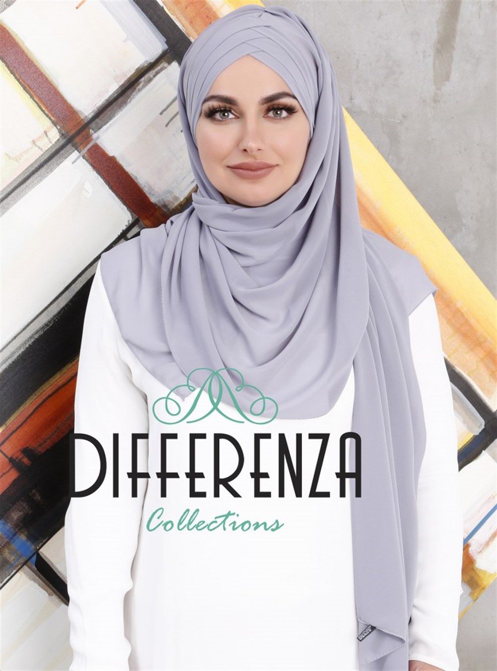 3 Bant Şifon Şal-Gri