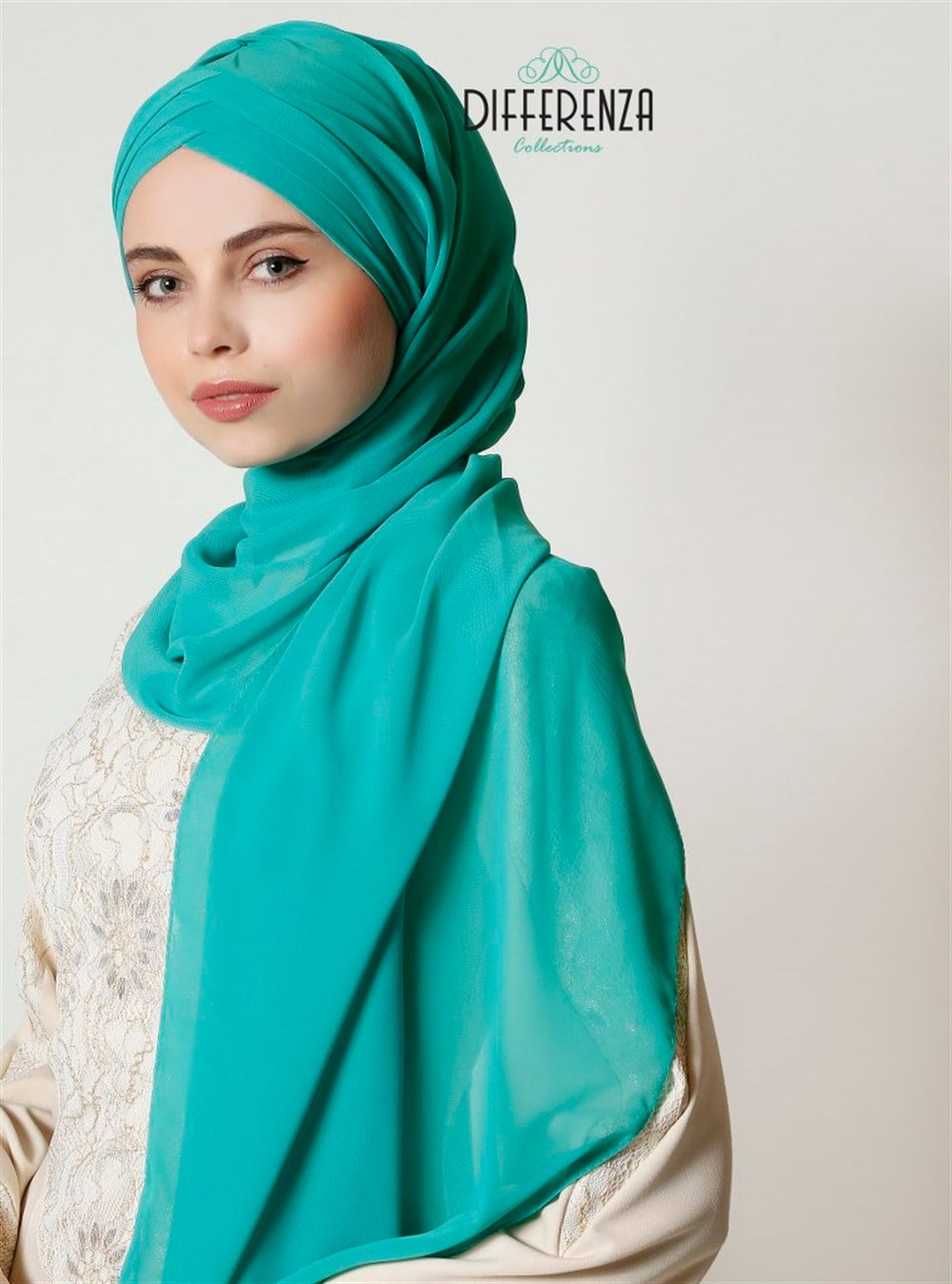 3 Bant Şifon Şal-Yeşil