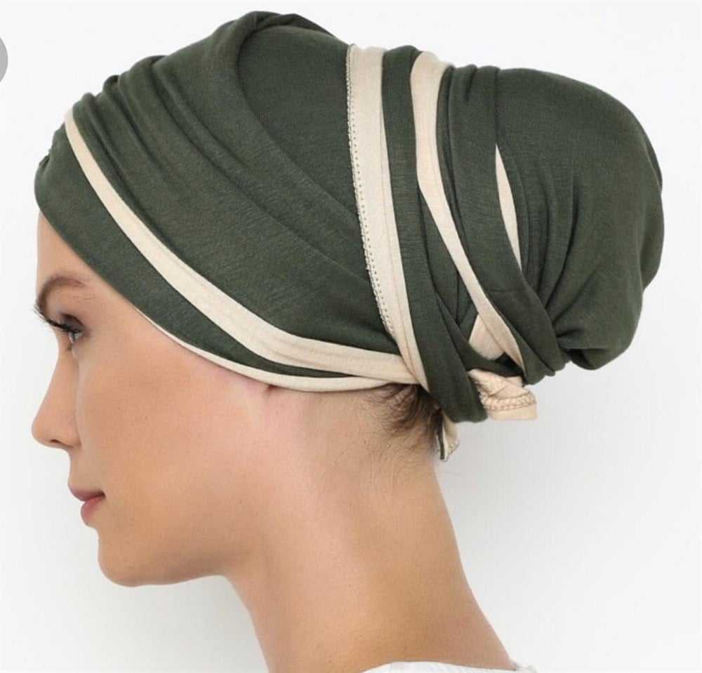 Bağcıklı Penye Dolama Bone-Haki-Bej