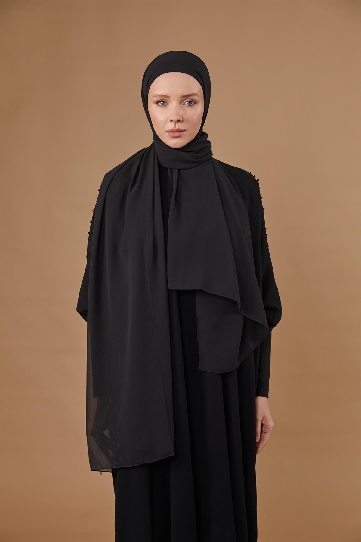 Boneli Şifon Şal Siyah
