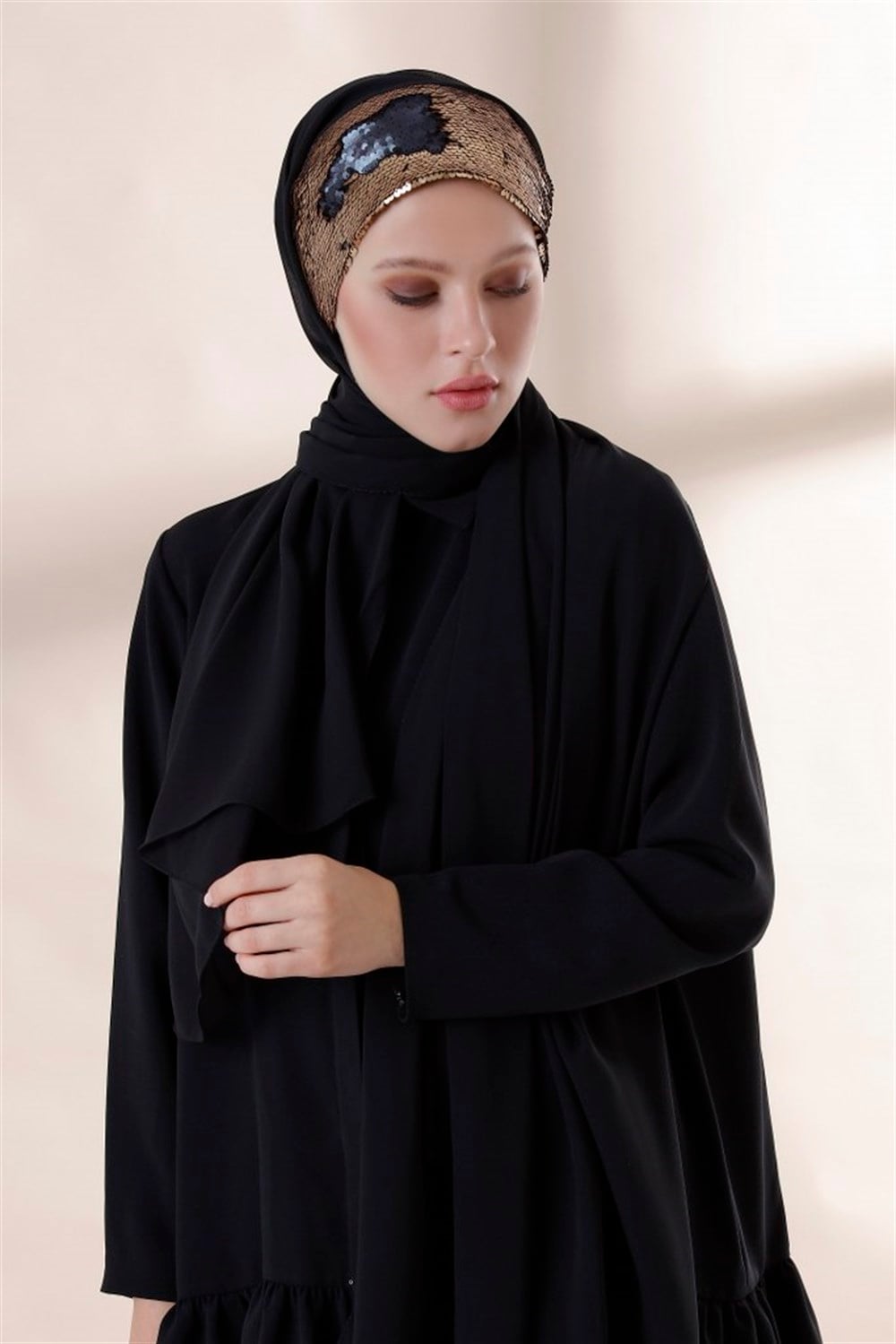 ÇİFTYÖN PAYET ŞAL-Siyahdore