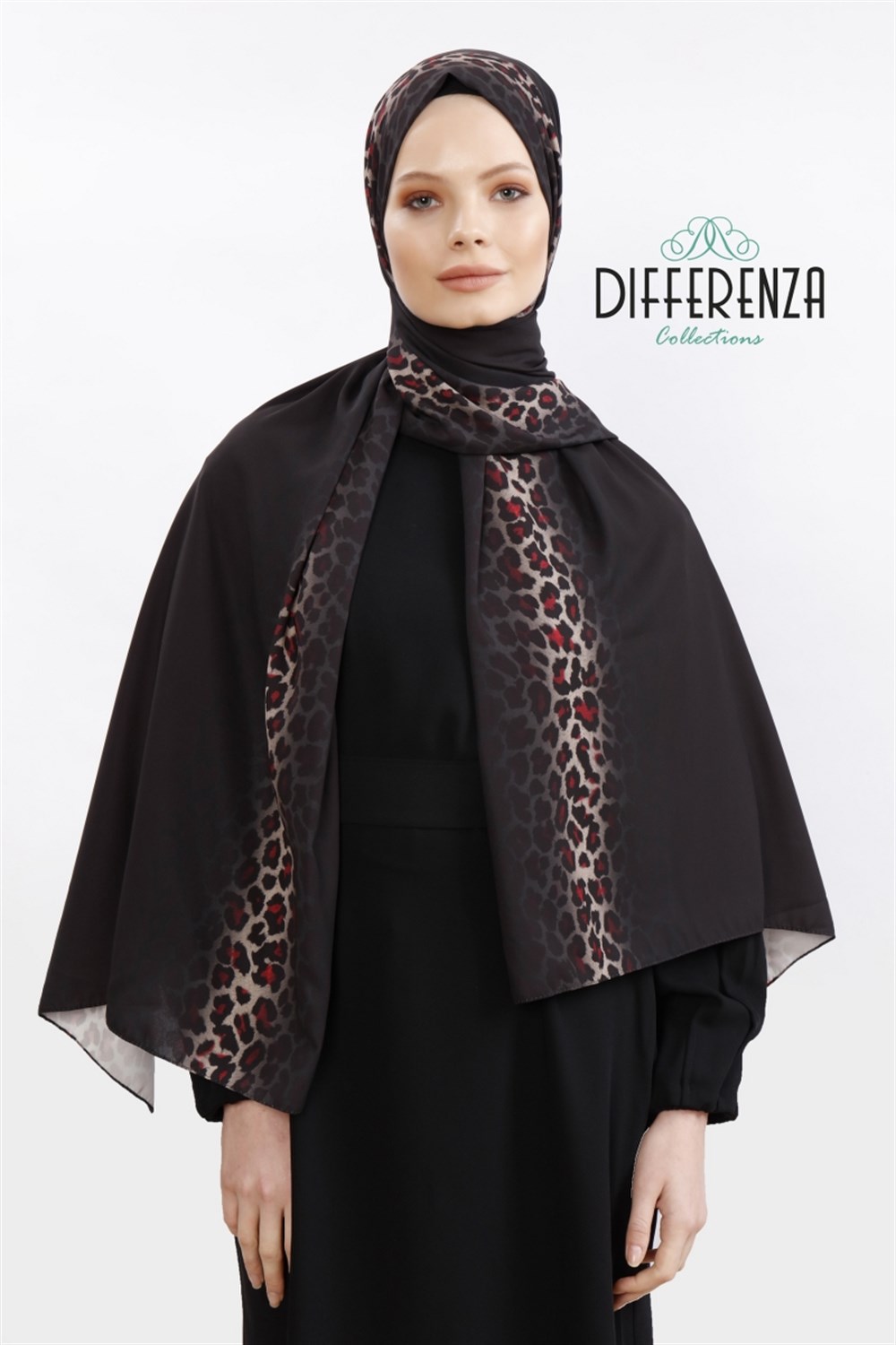 Degrade Leopar Şal - Siyah Kırmızı