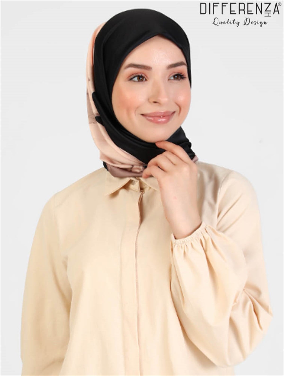 Flora Basic Desenli Eşarp-Siyah