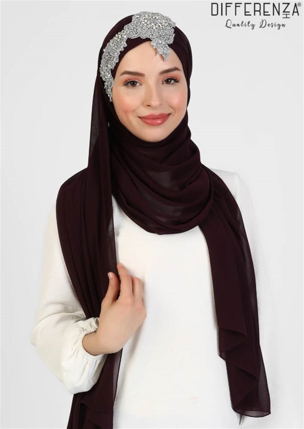 Flora El İşleme Şal-Mürdüm