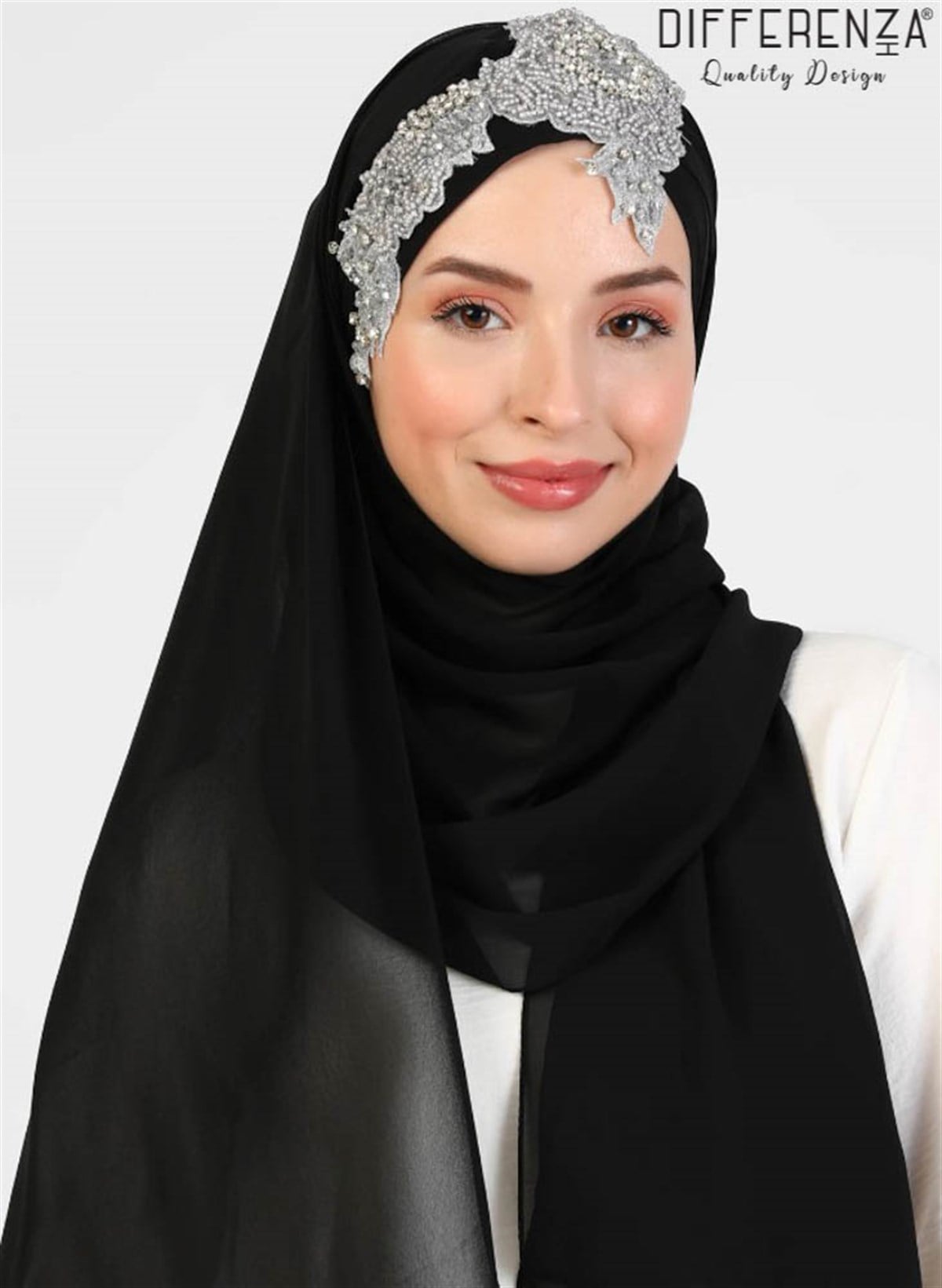 Flora El İşleme Şal-Siyah