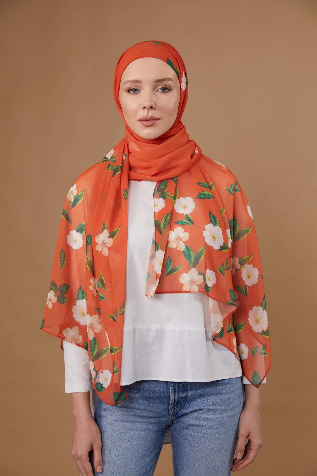Flowers Boneli Şal Turuncu