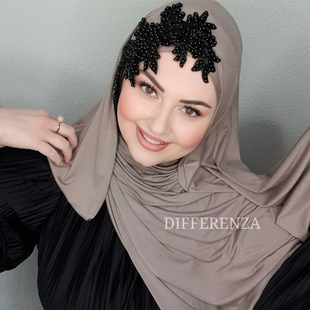 Güpürlü İncili Şal-Koyu Vizon