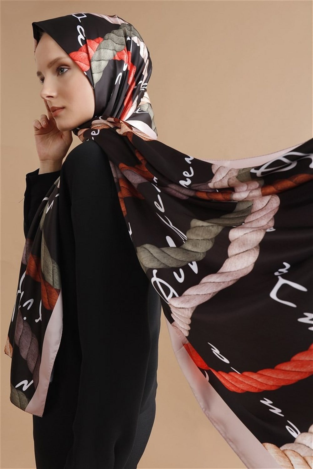 Halat Desen Şal - Siyah