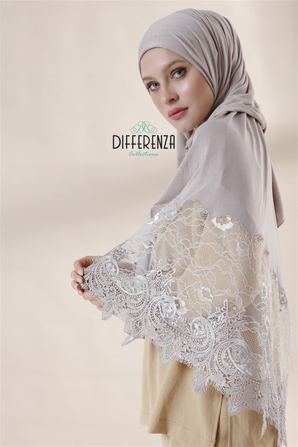 Haute Couture Dantel Şal-Açık Vizon