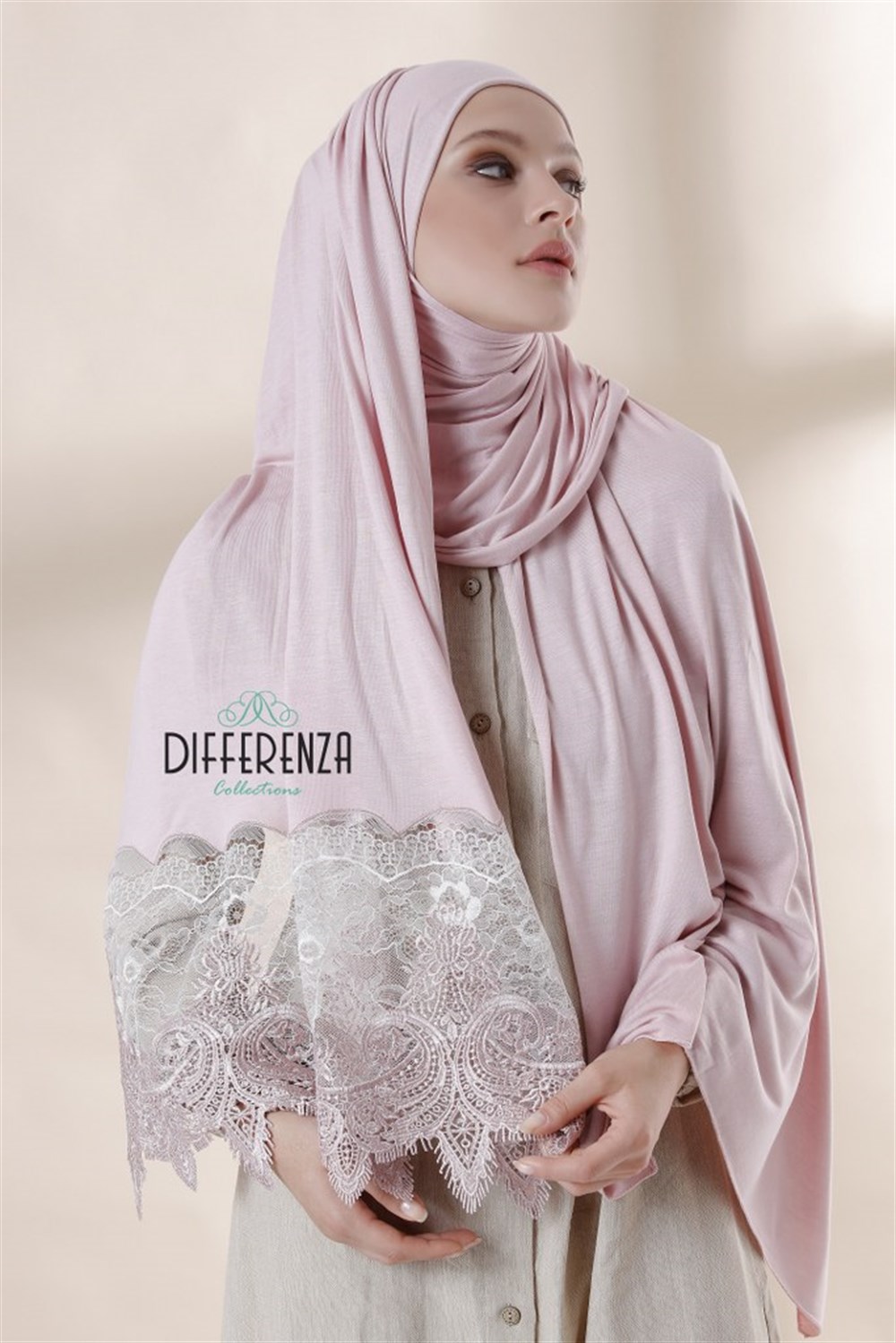 Haute Couture Dantel Şal-Pudra