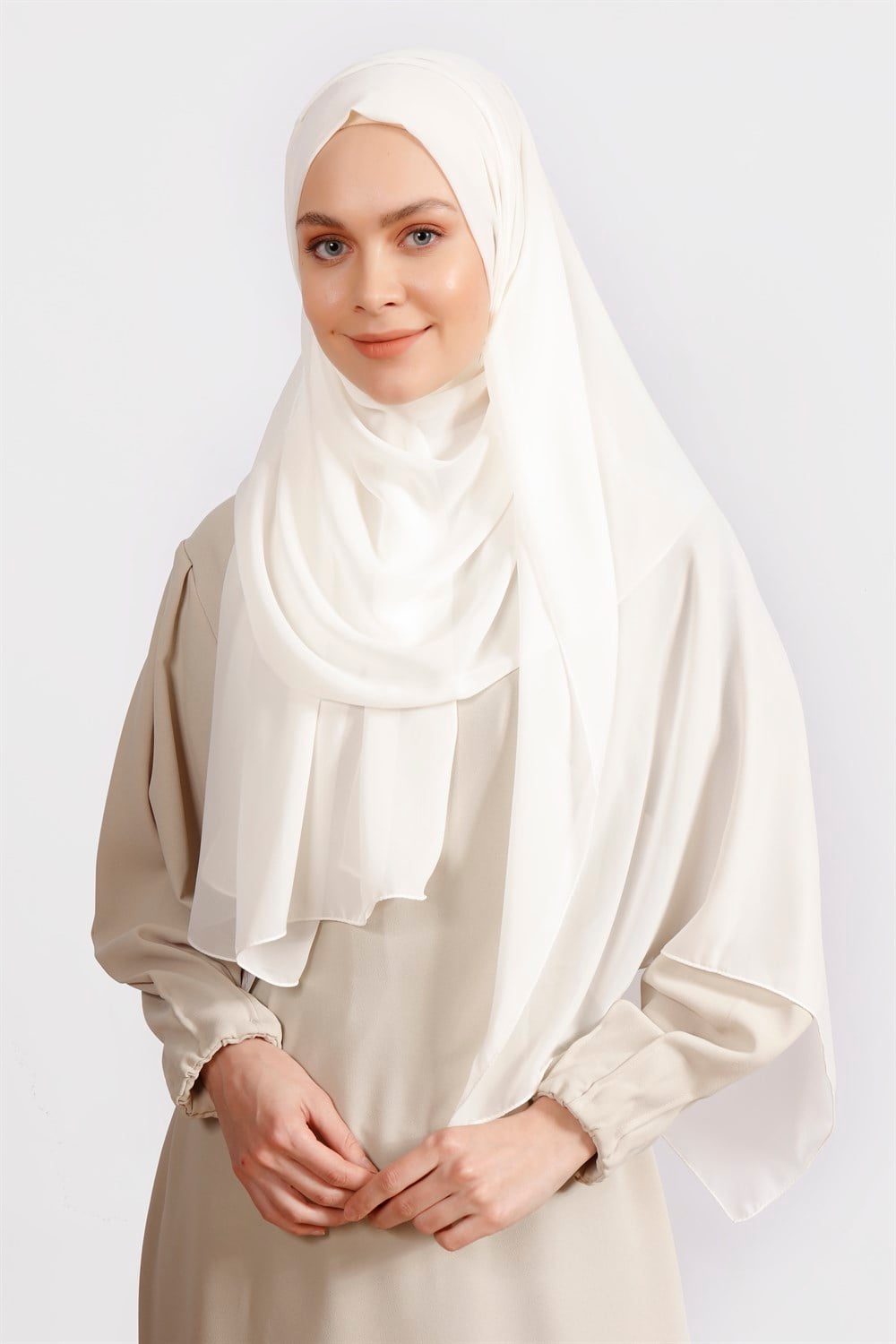 Krep Şifon Şal - Ekru
