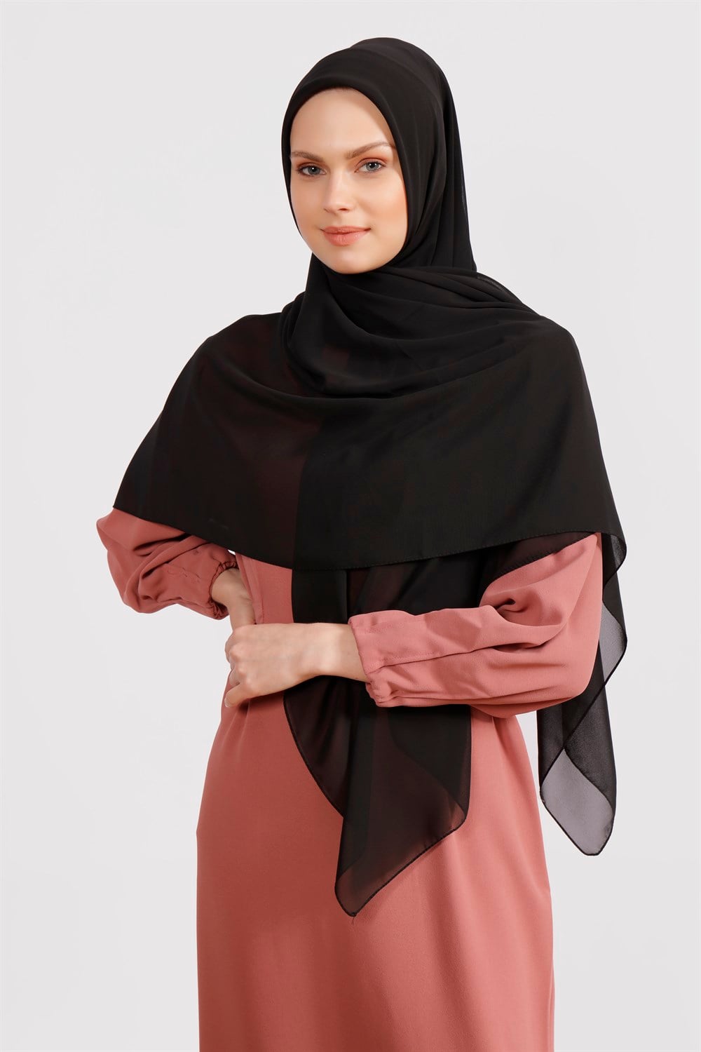 Krep Şifon Şal - Siyah