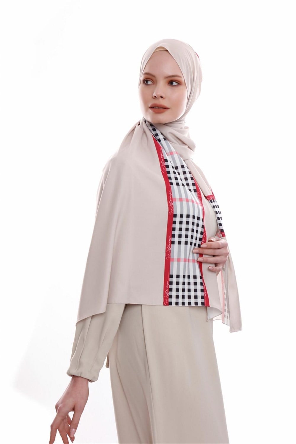 Line Medine İpeği Şal - Bej