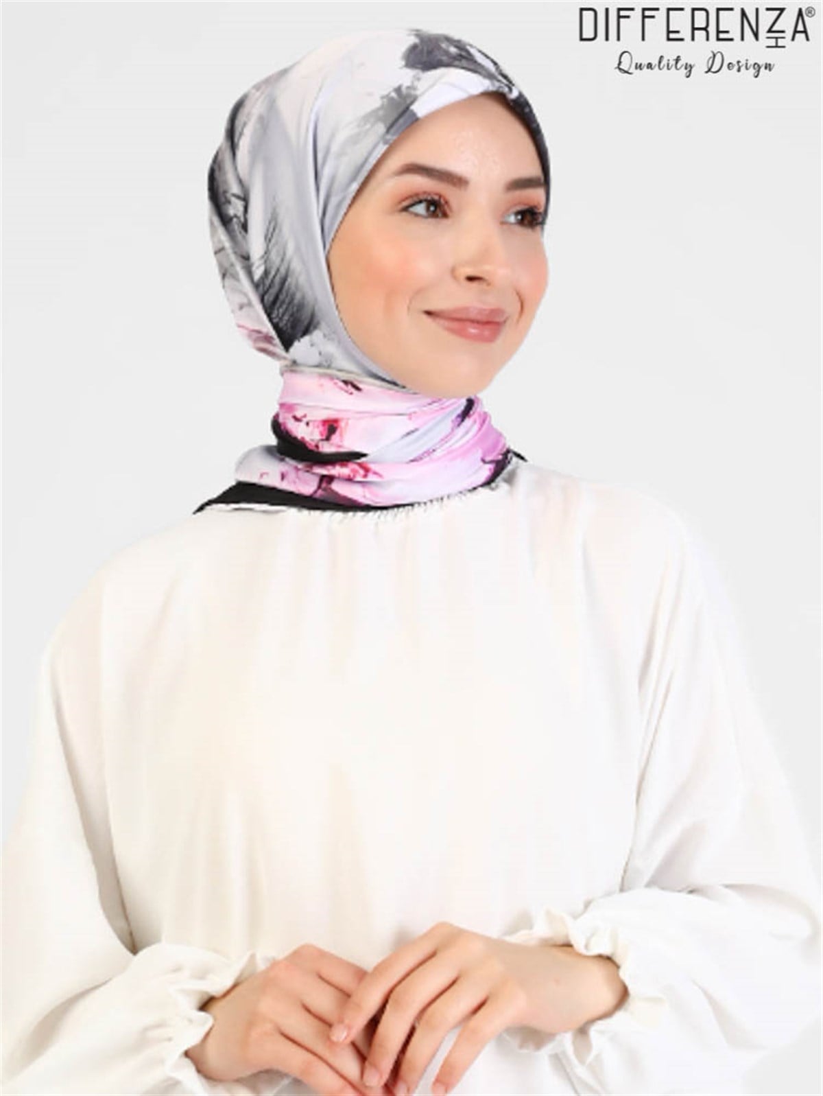 Rose Boyama Desenli Eşarp-Pudra