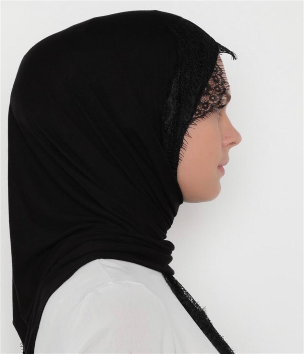 SAKALLI DANTEL ŞAL-Siyah