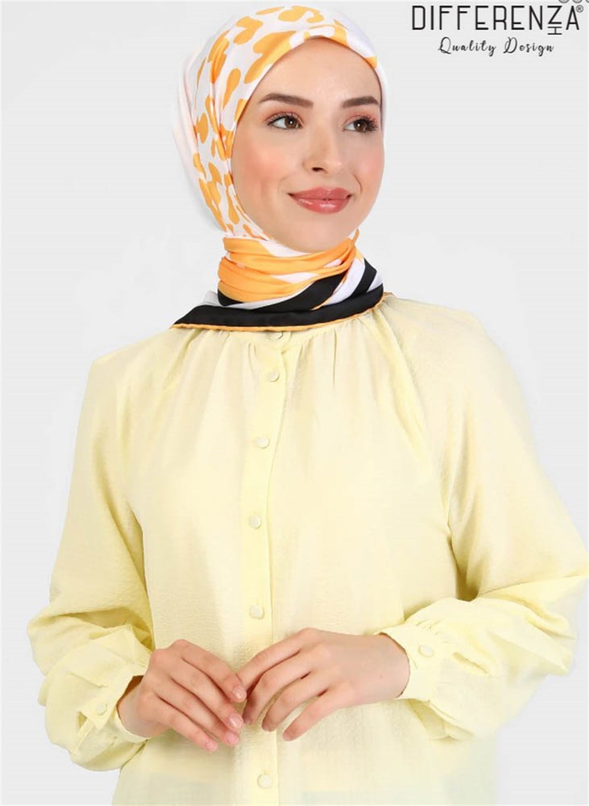 Şerit Leopar Desenli Eşarp-Sarı