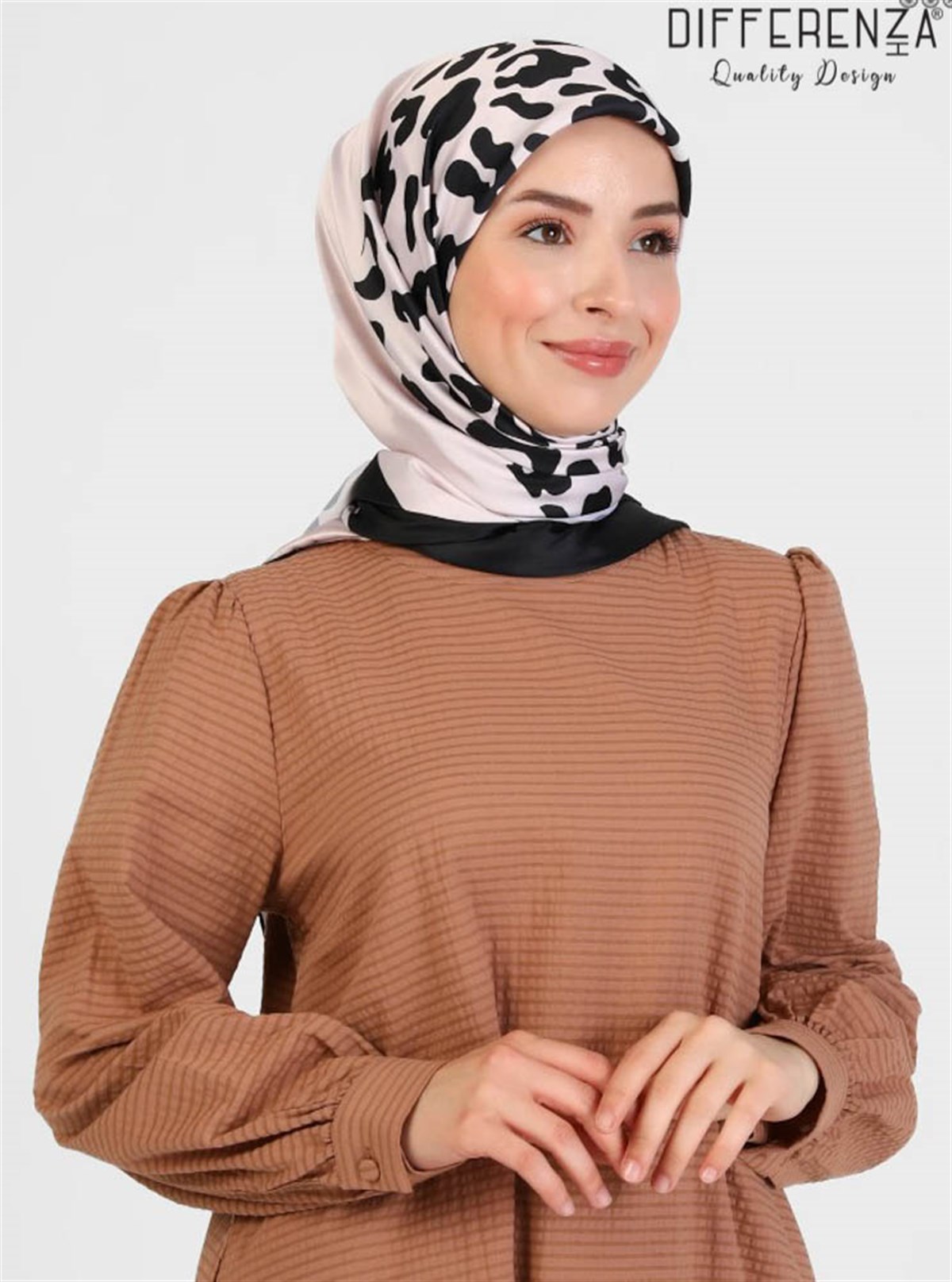 Şerit Leopar Desenli Eşarp-Siyah