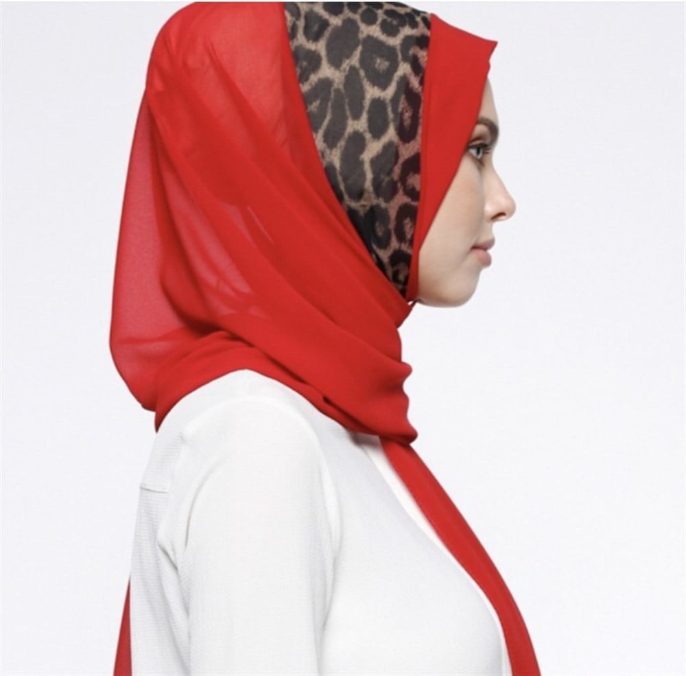SU YOLU DESENLİ ŞAL-KIRMIZI - LEOPAR