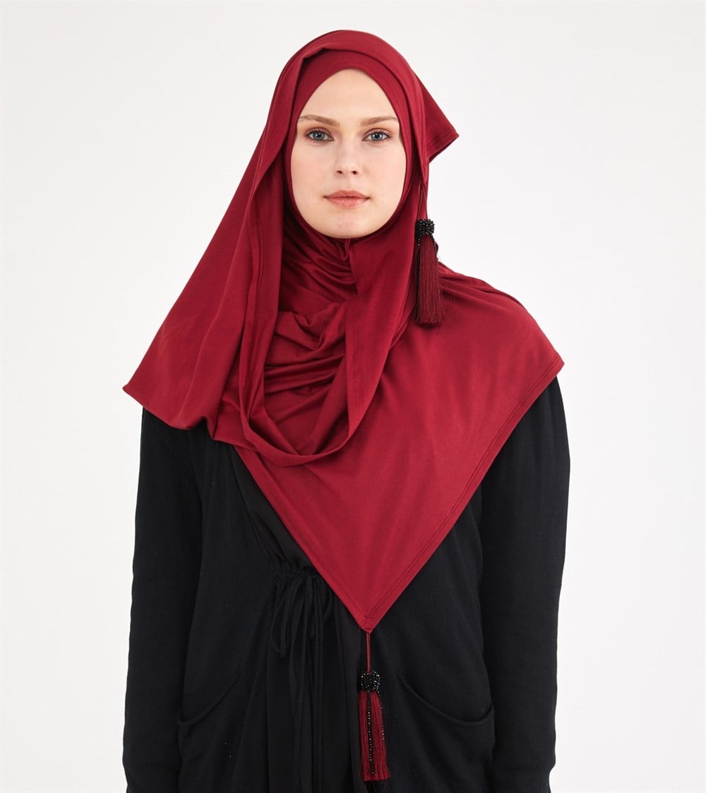 Taşlı Püskül Şal-Bordo