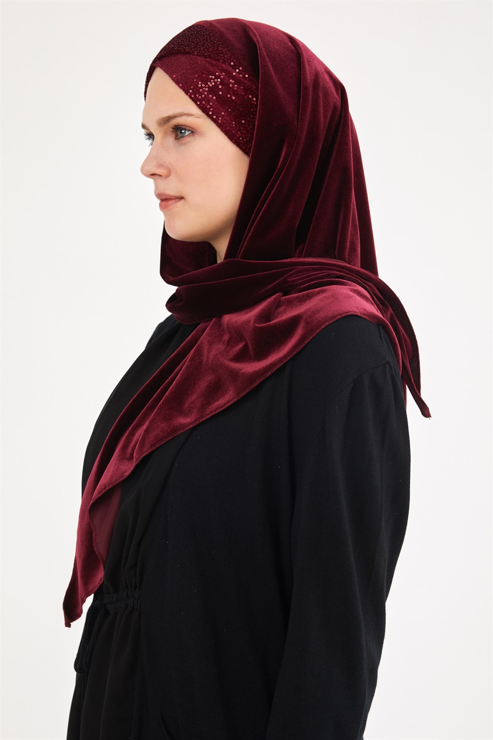 Üçgen Kadife Eşarp-Bordo