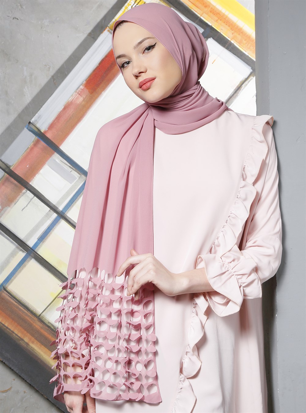 Uçuş Küme Şal - Pudra