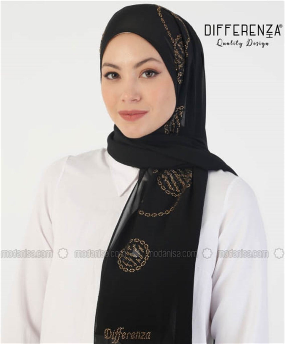 Zebra Topu Şifon Şal-Siyah Gold