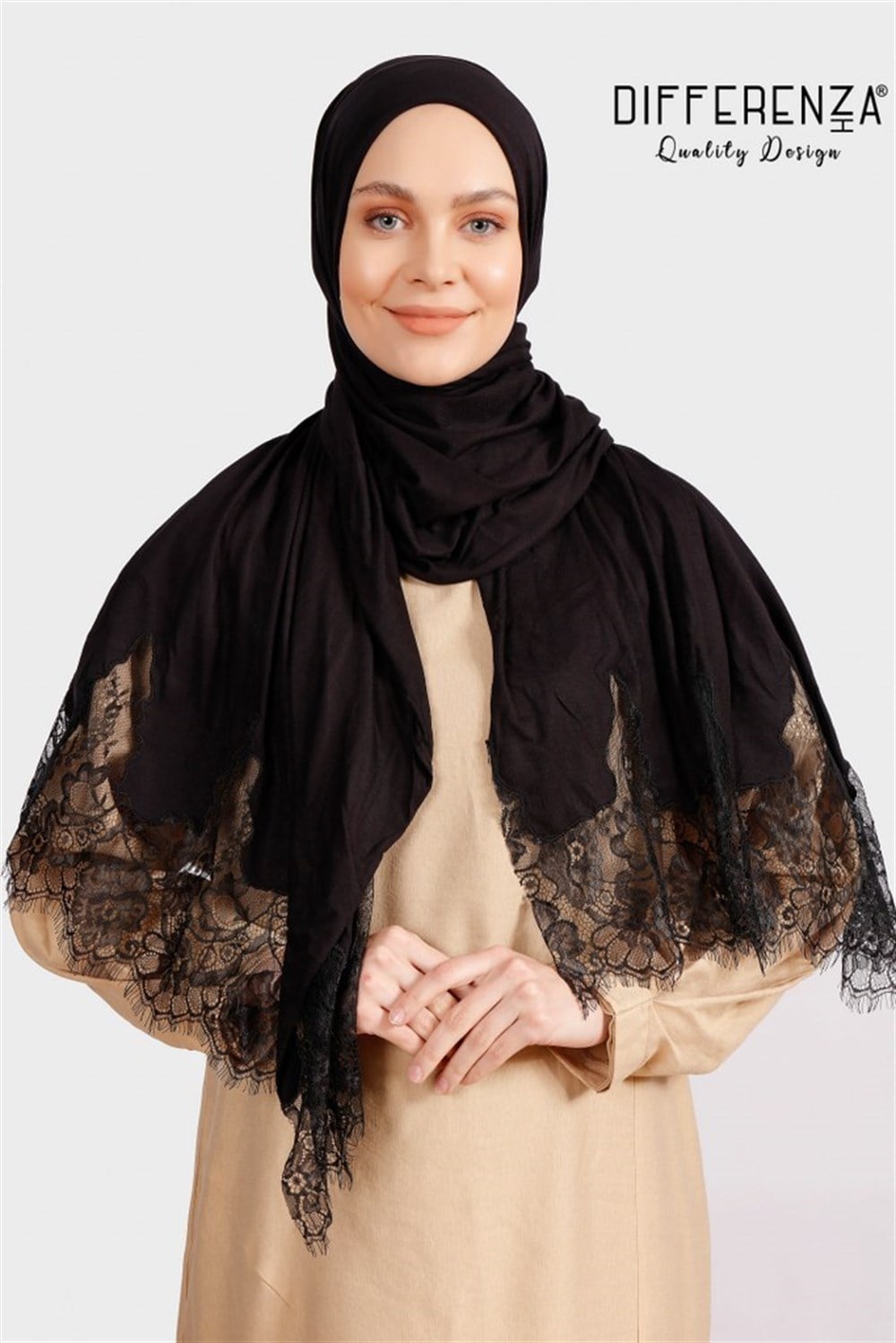 Zeferan Dantelli Şal-Siyah