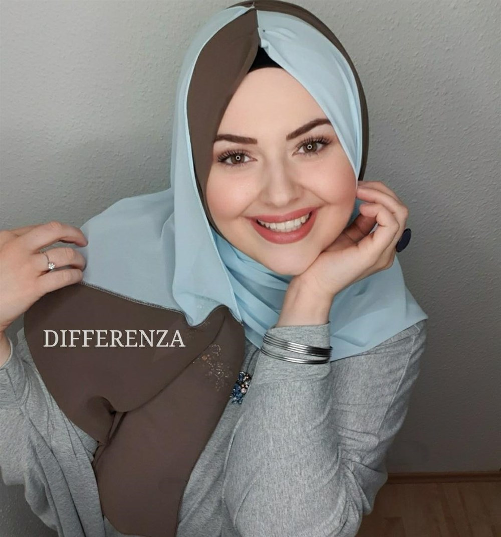2 Renkli Şal - Koyu Vizon Bebe Mavi