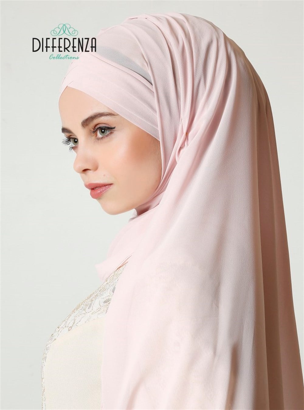 3 Bant Şifon Şal-Pudra