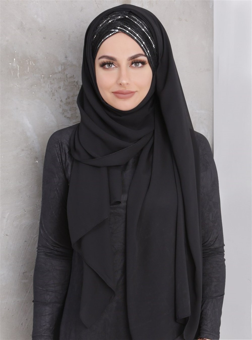 4 Bant Simpayet Şal-Siyah