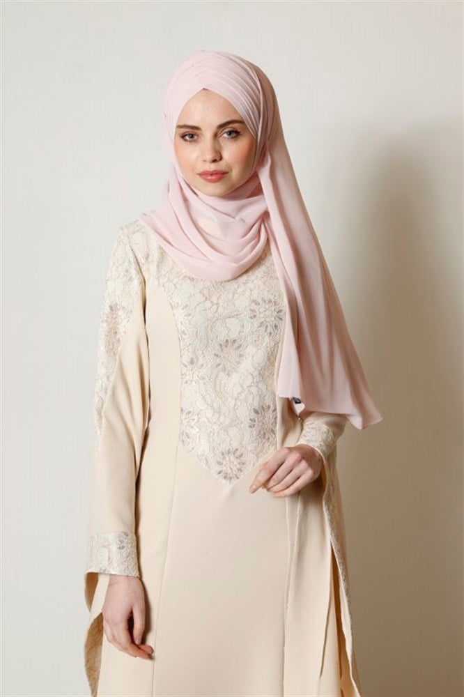 5 Bant Şifon Şal-Pudra