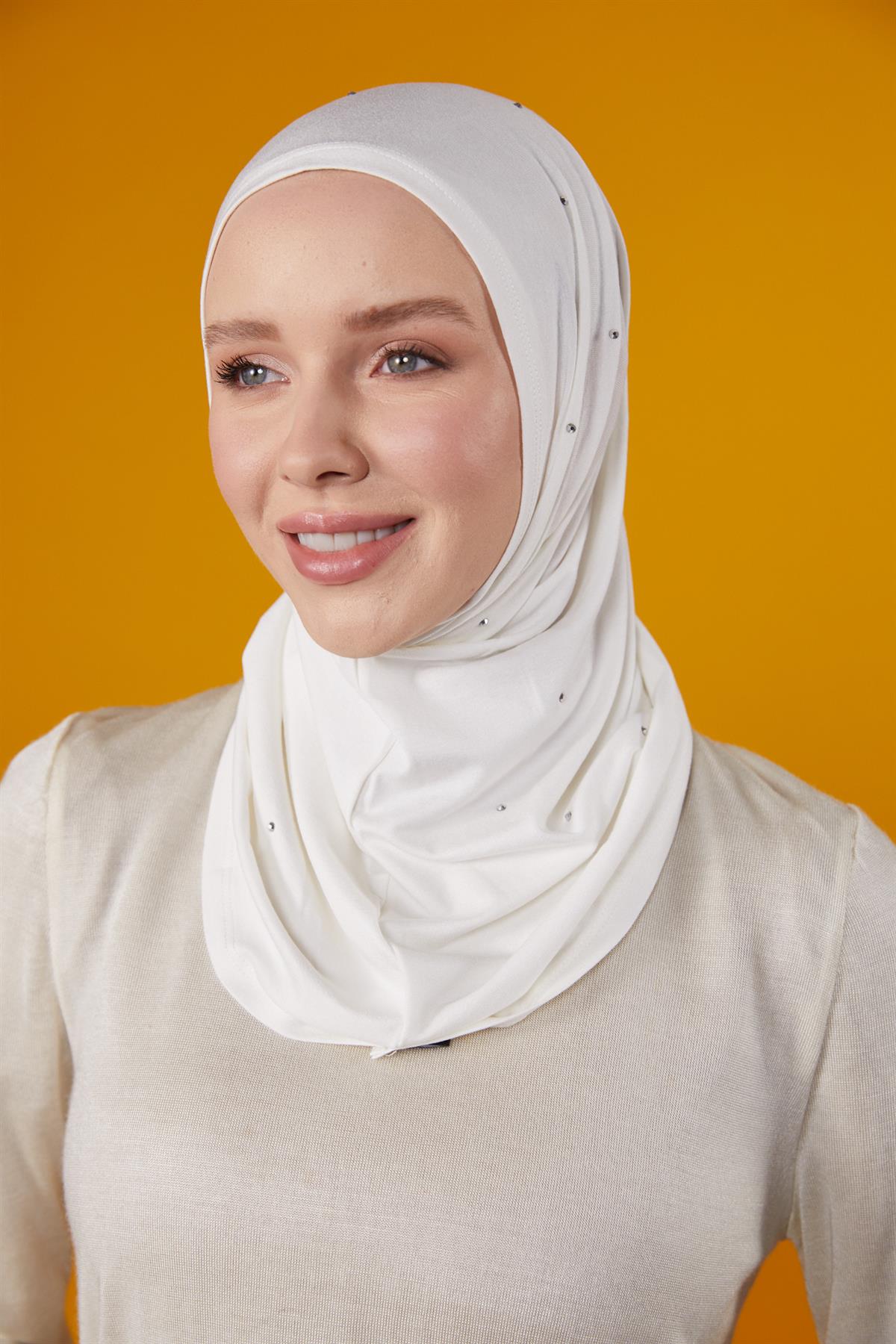 Asya Taşlı Bone-Beyaz