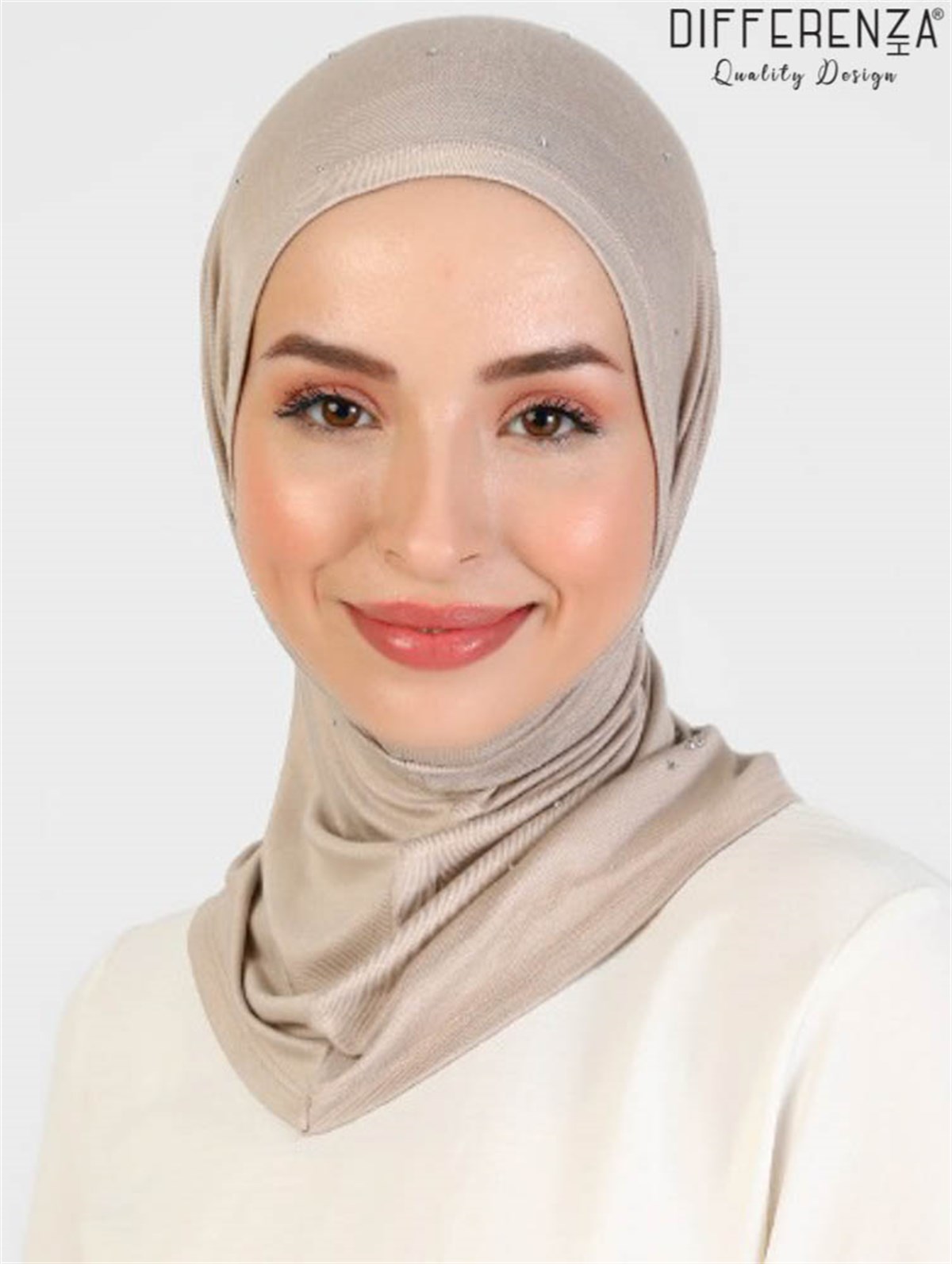 Asya Taşlı Bone-Gümüş Acık Vizon