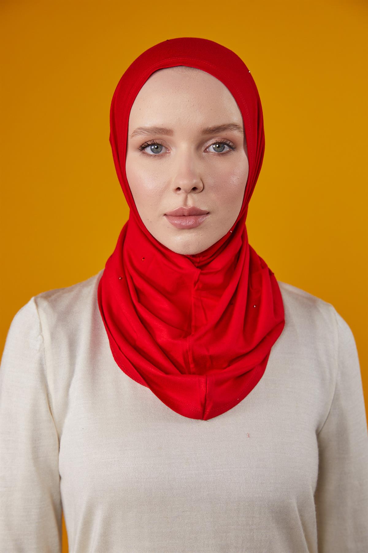 Asya Taşlı Bone-Kırmızı