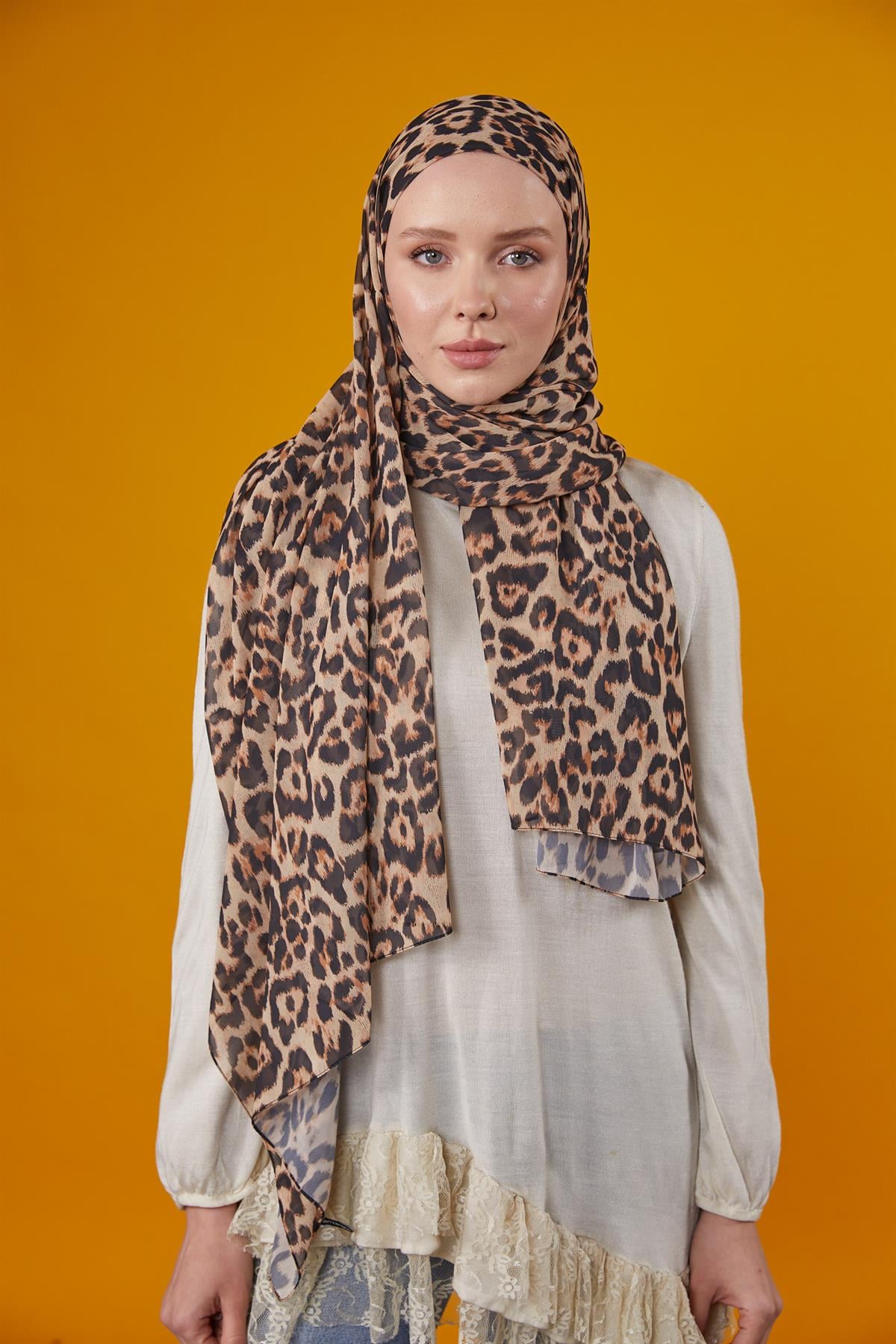 Boyunlu Boneli Tiger Şal Gold