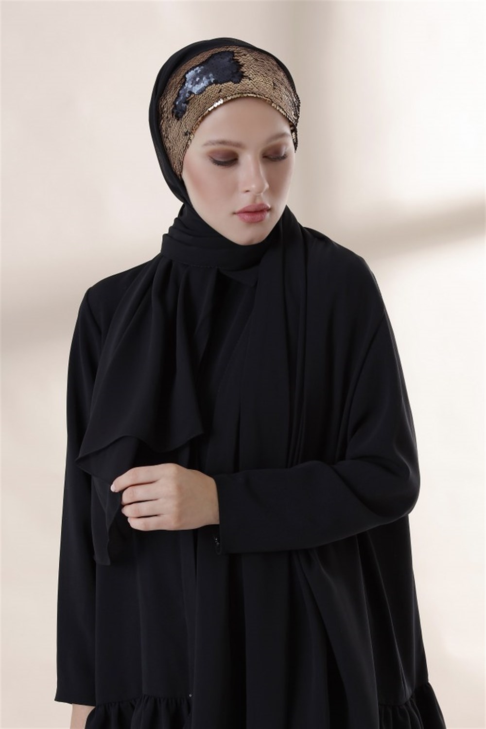 ÇİFTYÖN PAYET ŞAL-Siyahdore