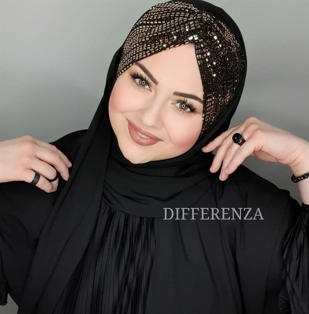 Düğüm Ayna Payet Şal-Siyah Gold