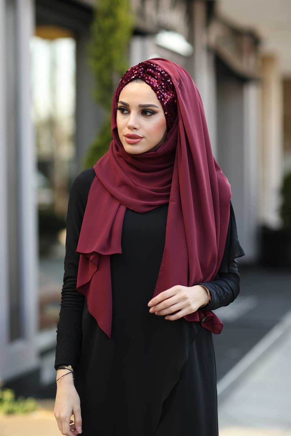 Düğüm Lux Payet Şal -Bordo