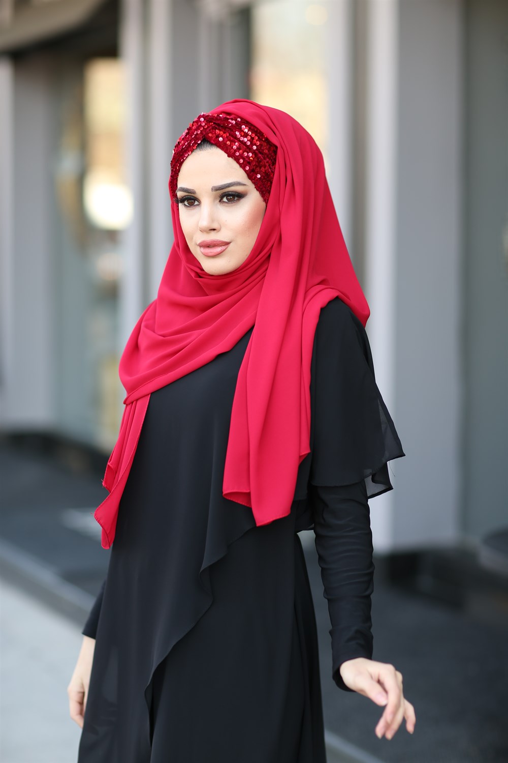 Düğüm Lux Payet Şal -Kırmızı
