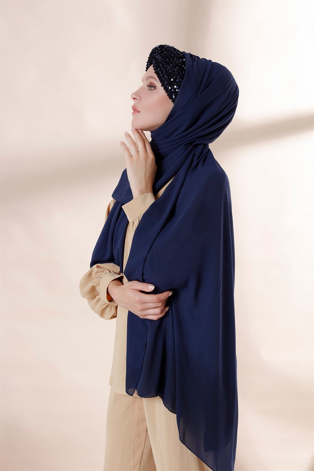 Düğüm Lux Payet Şal -Lacivert