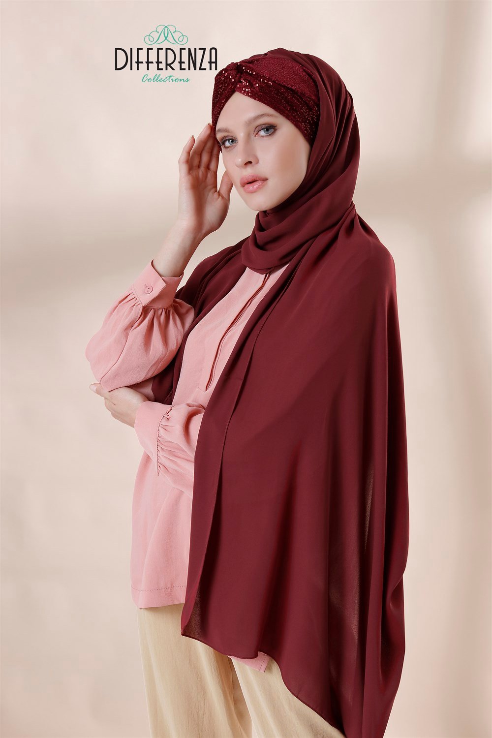 Düğüm Mini Payet Şal-Bordo