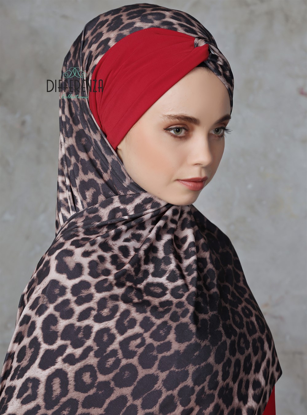 Düğüm Sandy Leopar Şal-Kırmızı Tek Taraf