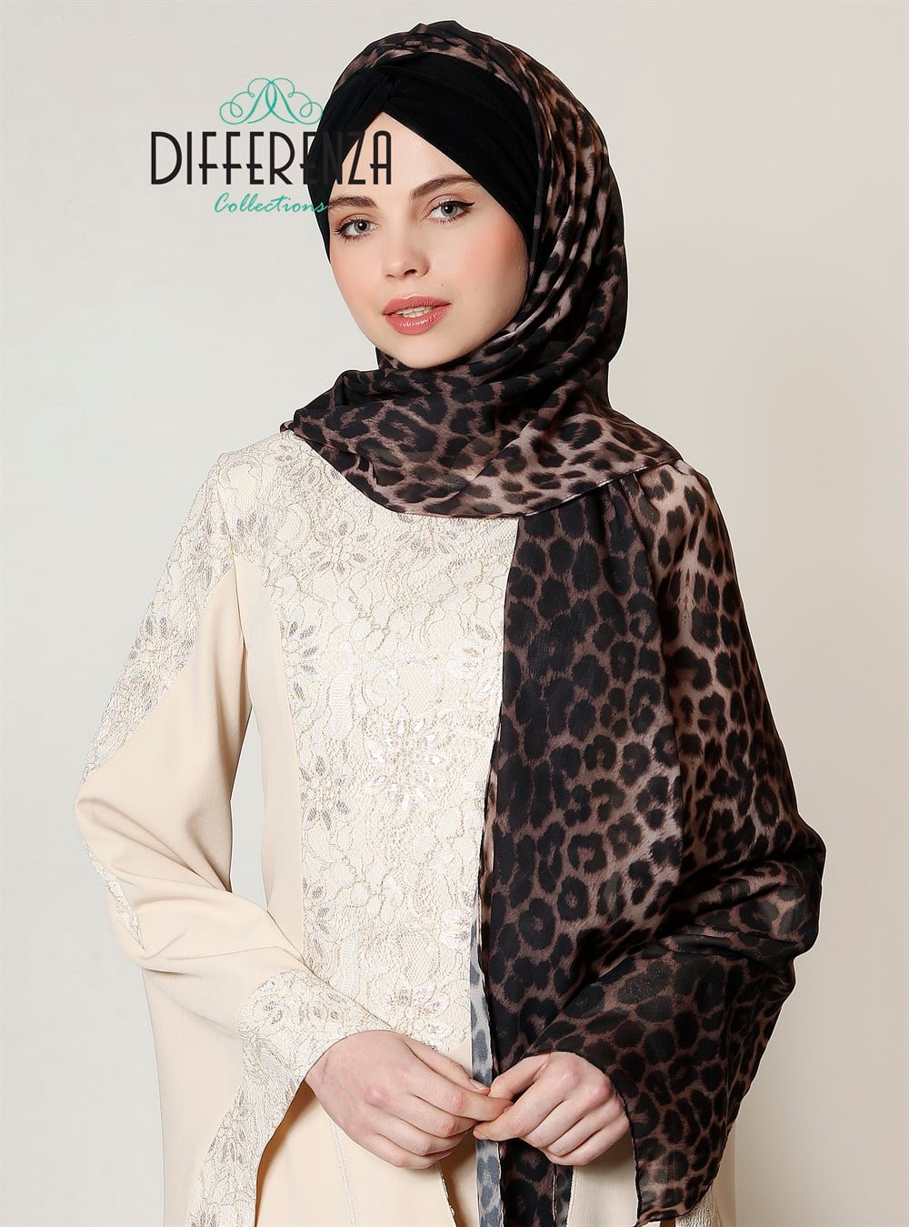 Düğüm Şifon Leopar Şal -Siyah 